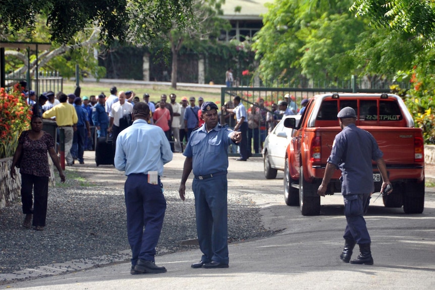 Crowds gather outside the Supreme Court in Port Moresby, Papua New Guinea.