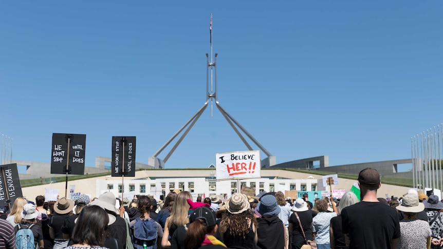 Protest against sexism and misogyny, Parliament House Canberra, March 2021