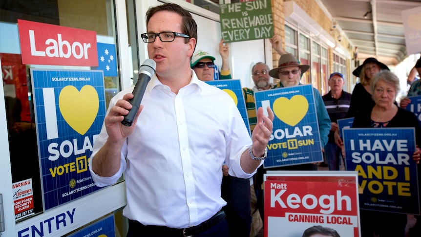 Matt Keogh campaigns during the Canning by-election