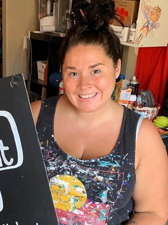 Adelaide-based Aboriginal artist Elizabeth Close in a studio.