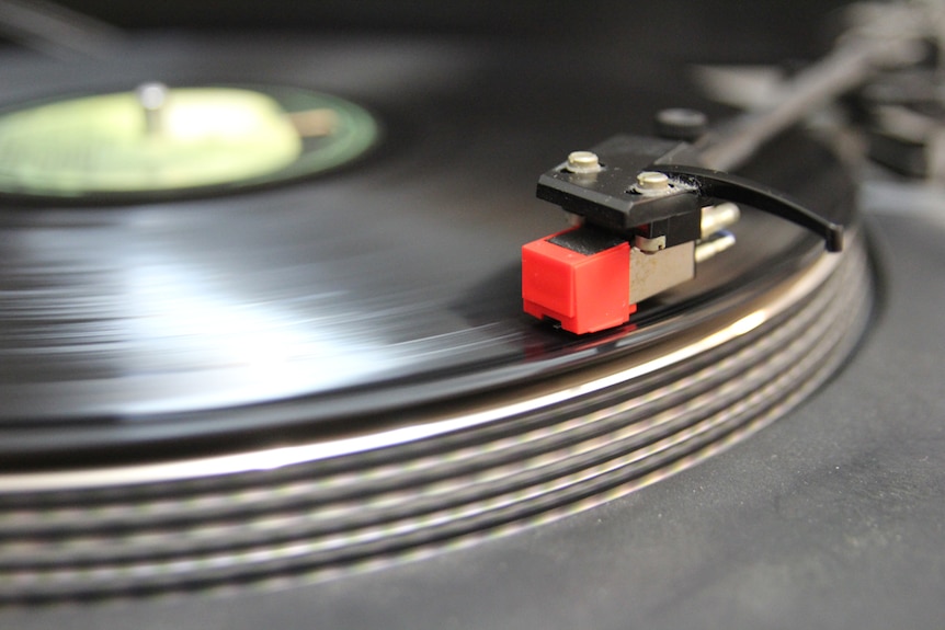 Close up of a needle on a vinyl record