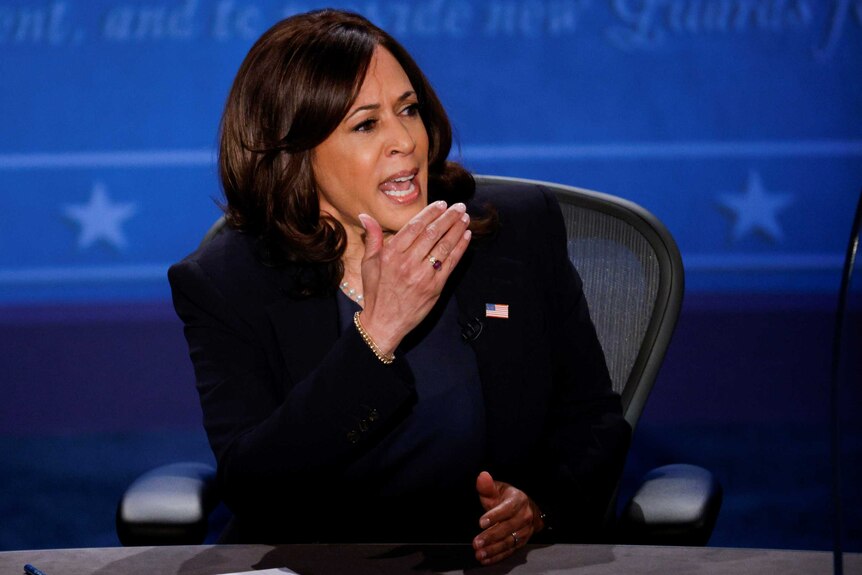 Kamala Harris gesturing during a debate