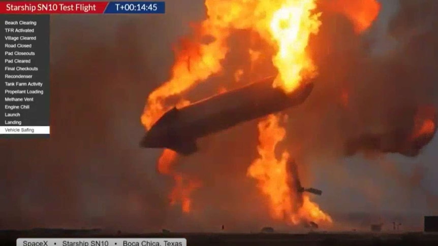 SpaceX Starship SN10 prototype successfully lands before exploding in flames - ABC News