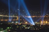 Dark Mofo light show over Hobart