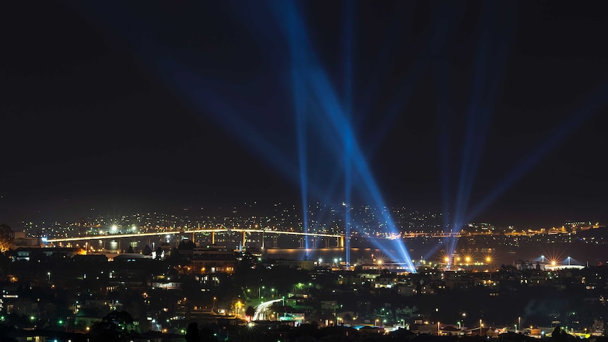 Dark Mofo light show over Hobart