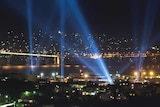 Dark Mofo light show over Hobart