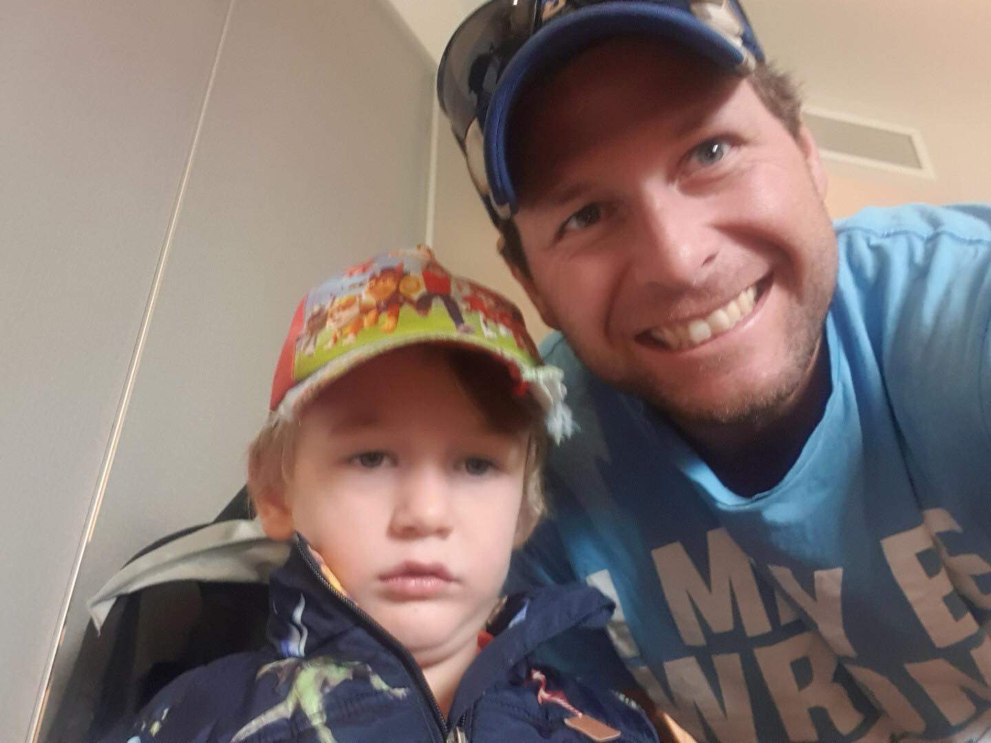 Sam Voss with his dad Brendan. The duo travel to and from Brisbane fortnightly for Sam's treatment