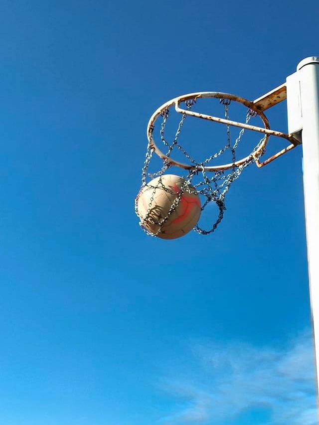 Netball hoop with ball going through