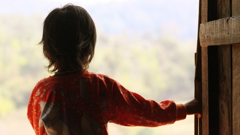 A boy facing away from the camera.