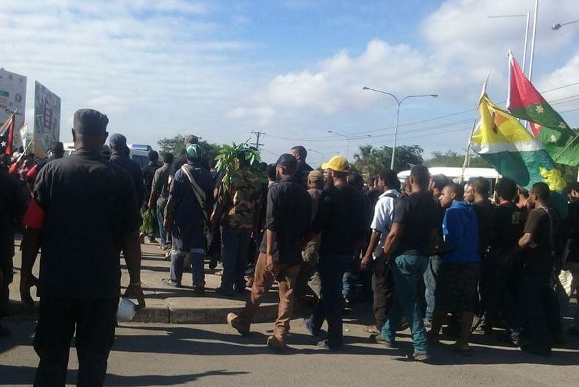 An image reportedly from a rally in Port Moresby where students have been shot by police.