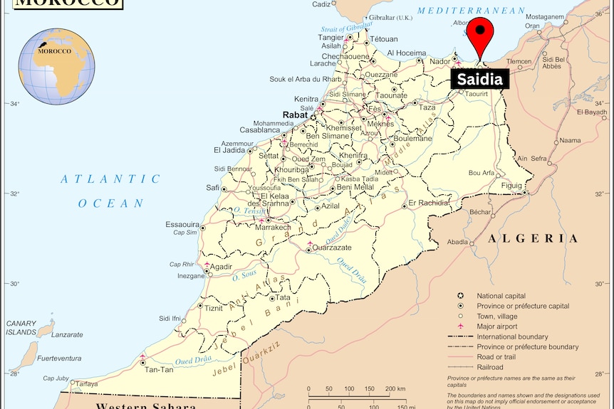 Map of Morocco pointing out Saidia