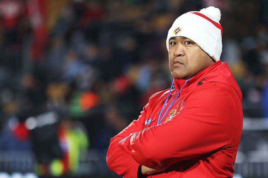  Tongan head coach Toutai Kefu looks on before the International Test match against New Zealand