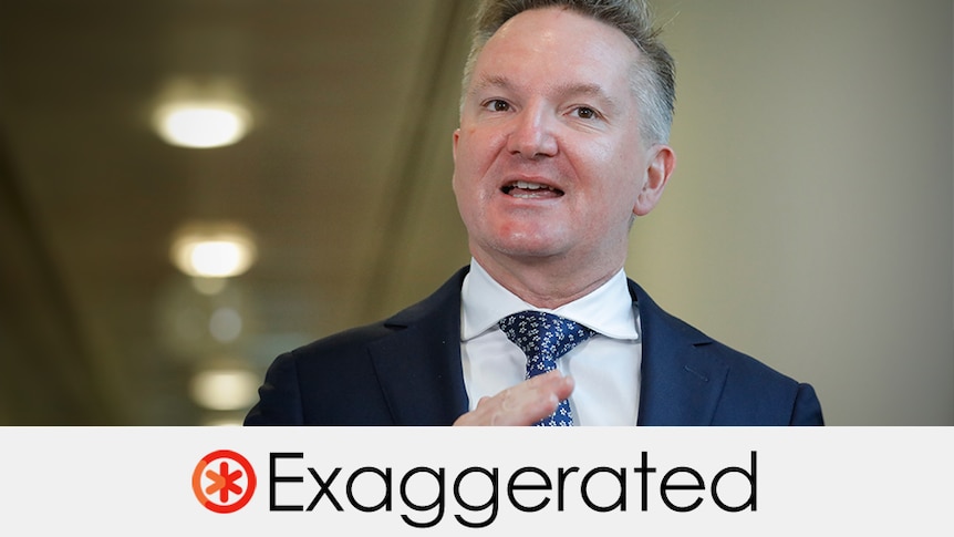 Chris Bowen wears a suit in a tight shot with a blue tie and is talking. Verdict: EXAGGERATED