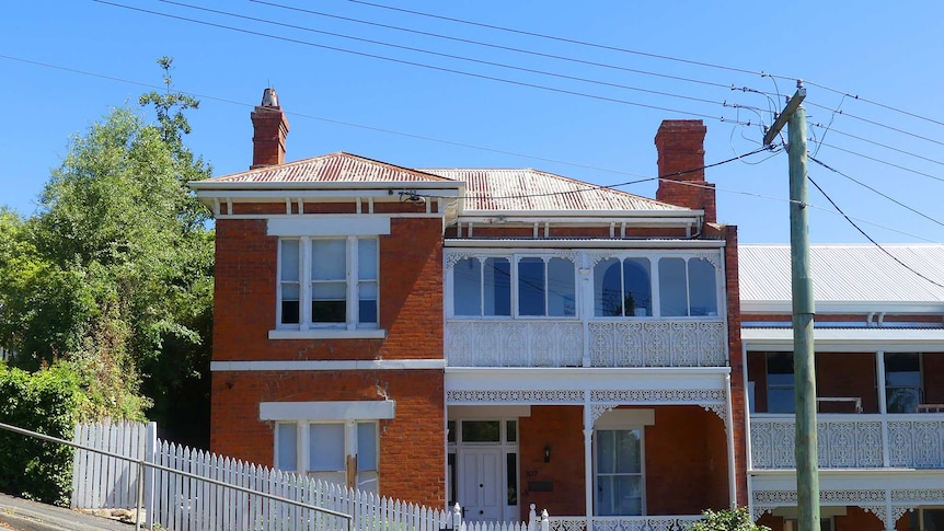 House on Patrick Street, Hobart, one of the city's steepest inclines.