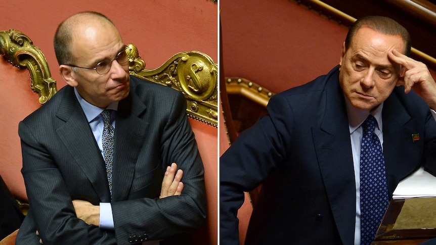 Composite image showing Italy prime minister Enrico Letta (L) and Silvio Berlusconi October 2