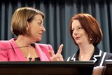 It was the first joint appearance of Anna Bligh (left) and Julia Gillard during the federal election campaign