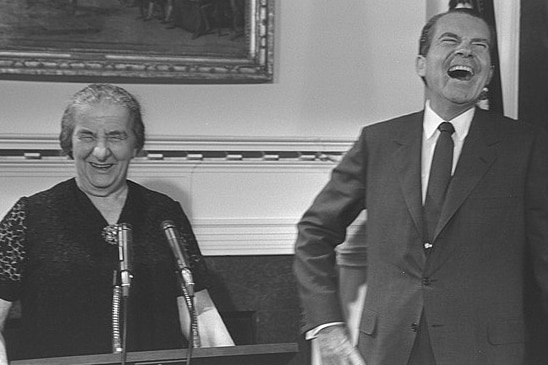 Golda Meir laughs with US President Richard Nixon at the White House in 1969.