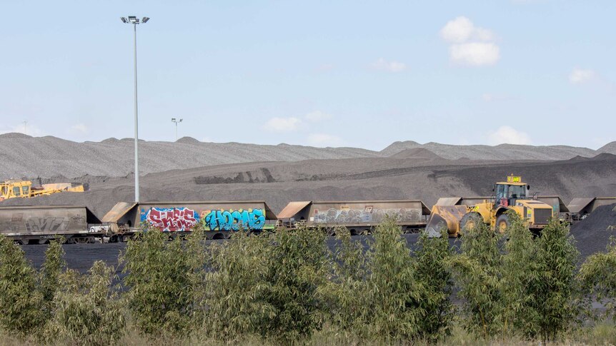 A stockpile of coal on the rail line at Jondaryan (43 kilometres from Toowoomba)