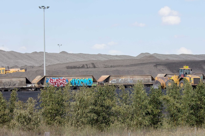 A stockpile of coal on the rail line at Jondaryan (43 kilometres from Toowoomba)