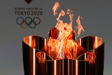 The celebration cauldron is lit on day one of the torch relay