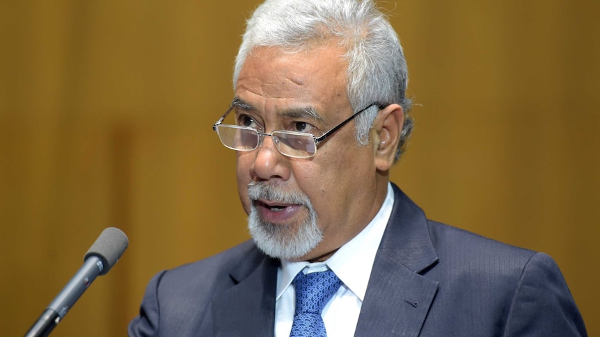 Xanana Gusmao speaks at a book launch event at Parliament House in Canberra