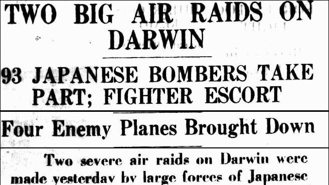 The article's headline in "Two big air raids on Darwin"