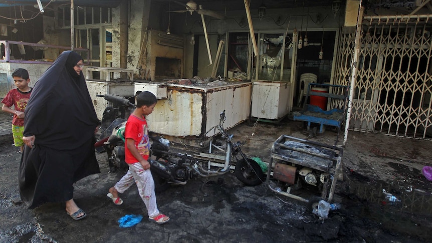 Aftermarth of a suicide bomber in Kasra, Iraq