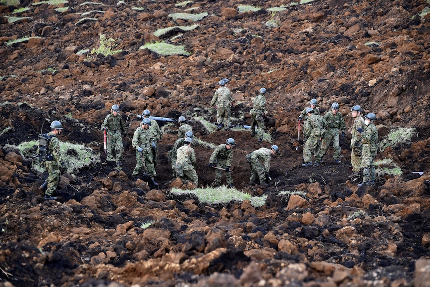 Troops from Japan's Ground Self-Defense Force search for survivors