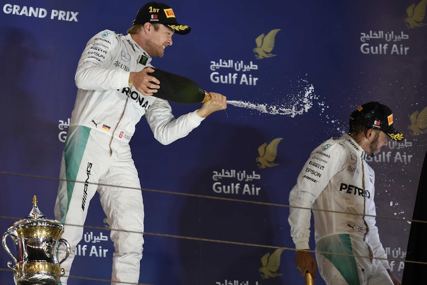 Nico Rosberg showers Lewis Hamilton with bubbly