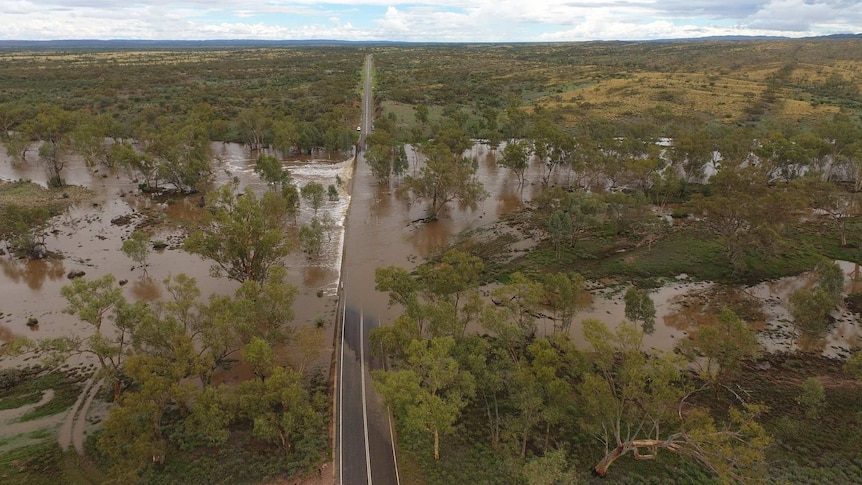 Flooded causeway at Hugh River near of Alice Springs