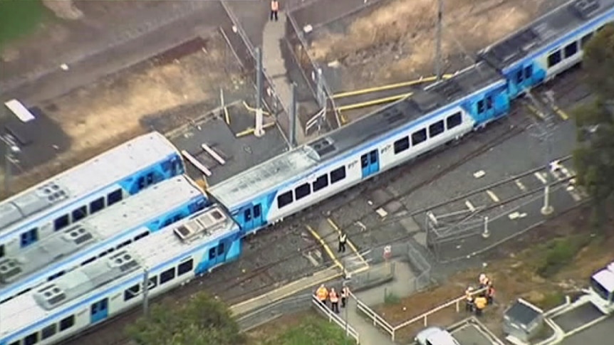 A train derailed in Hurstbridge, colliding with other carriages, on November 11, 2015.