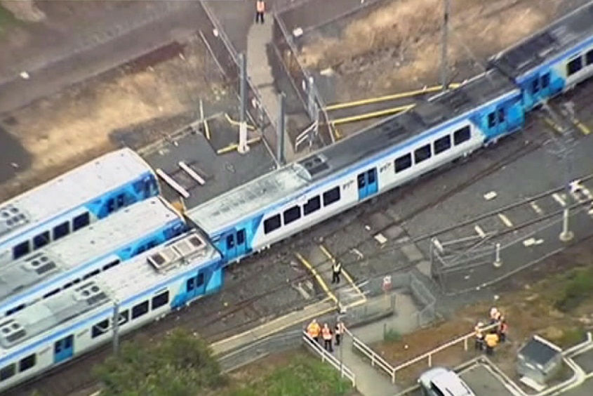 A train derailed in Hurstbridge, colliding with other carriages, on November 11, 2015.
