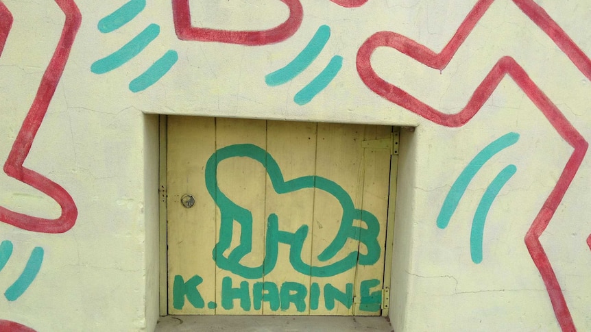 A rediscovered door that is part of the Keith Haring mural in the inner Melbourne suburb of Collingwood.