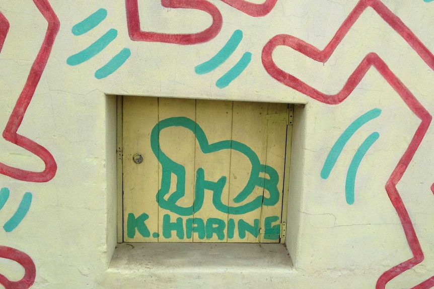 A rediscovered door that is part of the Keith Haring mural in the inner Melbourne suburb of Collingwood.