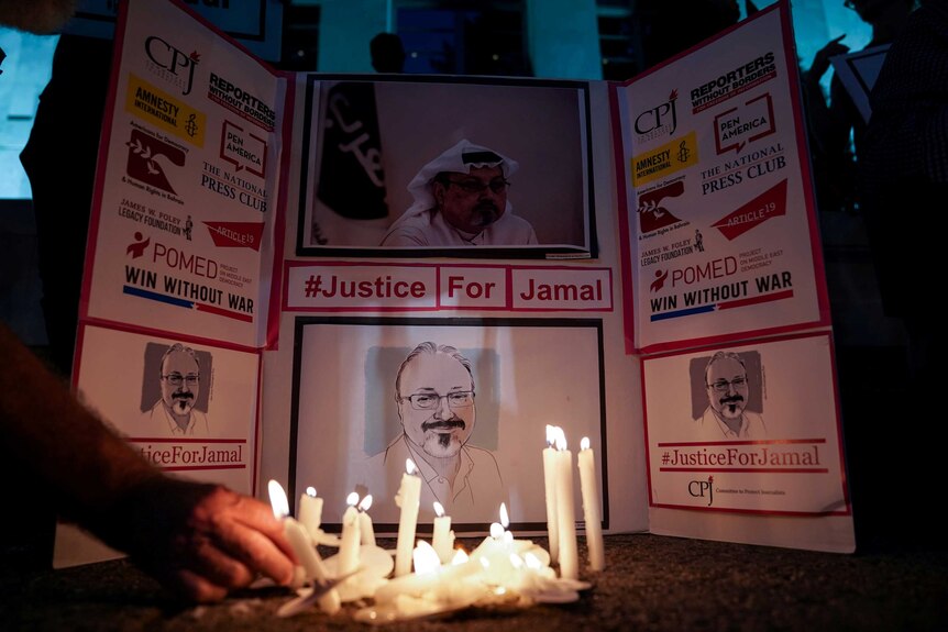 A candlelight vigil for Jamal Khashoggi in front of the Saudi embassy in Istanbul
