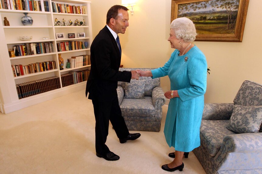 The Queen meets Tony Abbott at Government House in Canberra
