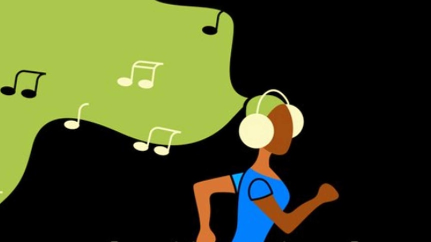 illustration of a woman running while wearing headphones
