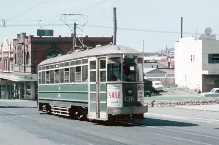 An old photo of a tram in Hobart.