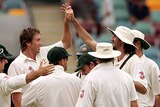 Glenn McGrath celebrates a wicket