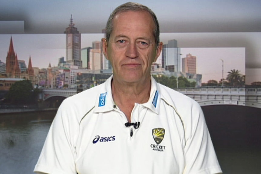 Prof Peter Brukner pictured in an Australian men's cricket team polo top on ABC TV