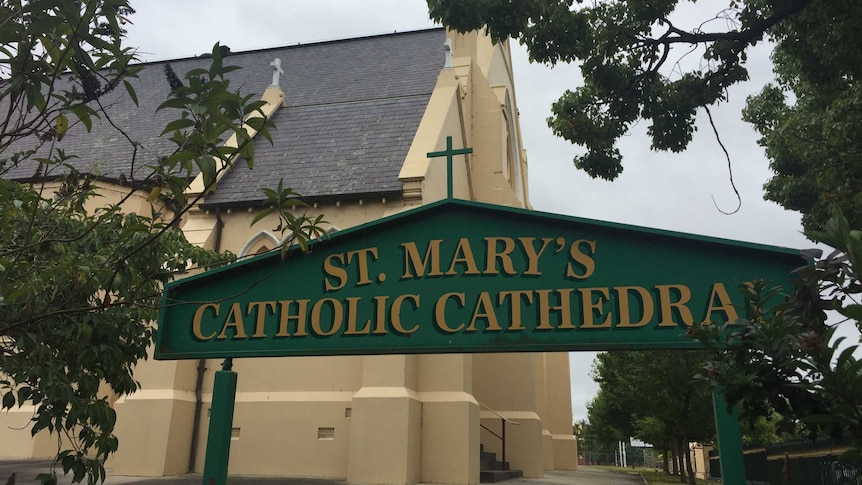 Sign in front of the St Mary's Catholic Cathedral