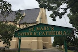 Sign in front of the St Mary's Catholic Cathedral