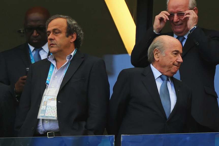 UEFA president Michel Platini (L) and FIFA president Sepp Blatter at the Germany-Portugal match.