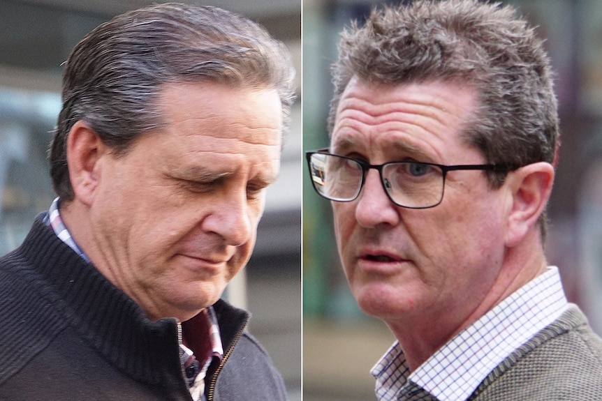 Headshots of two men in front of the Perth District Court.