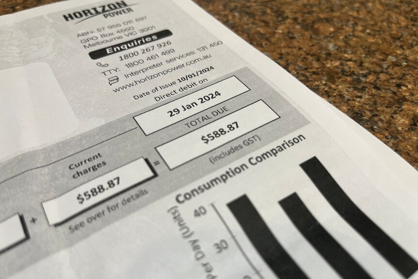 A Horizon Power bill, showing the homeowner owes $588