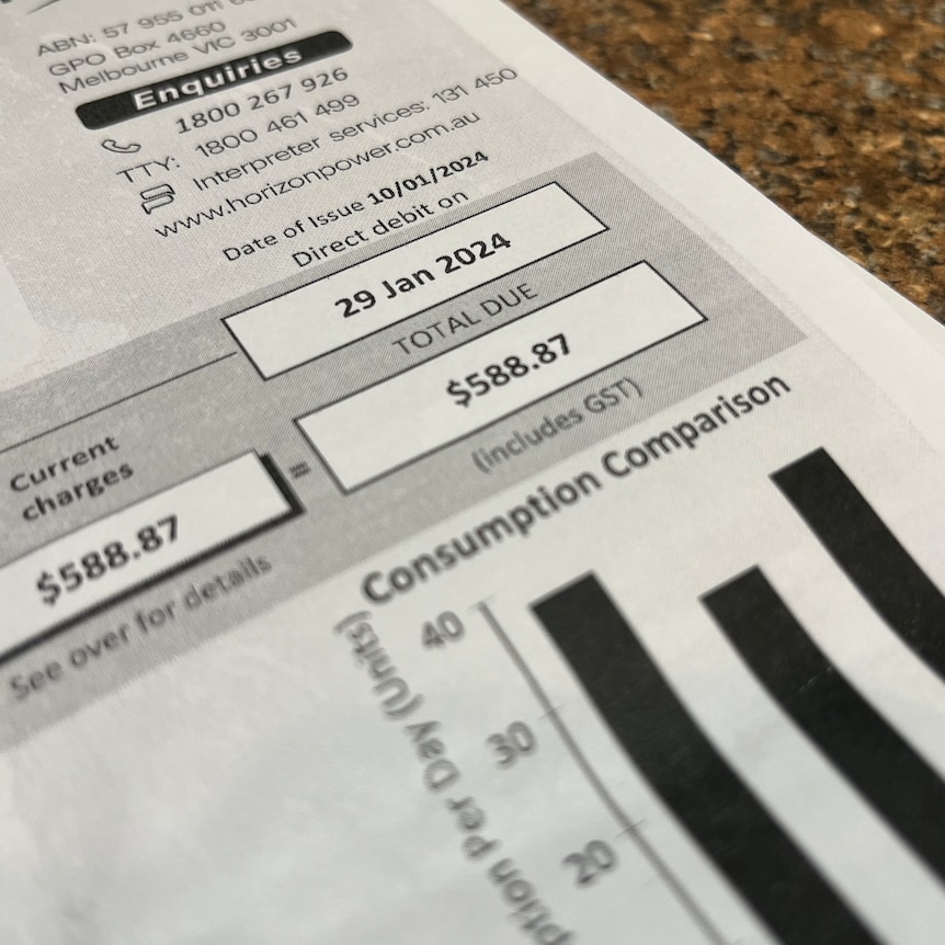 A Horizon Power bill, showing the homeowner owes $588