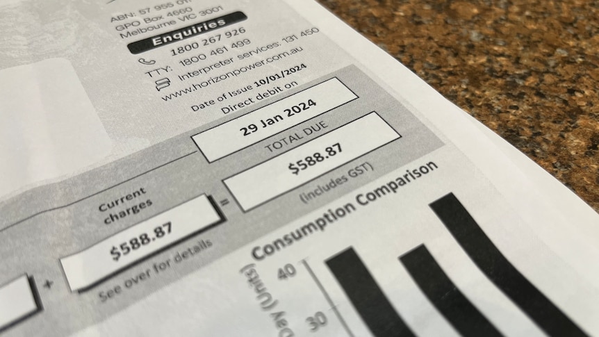 A Horizon Power bill, showing the homeowner owes $588