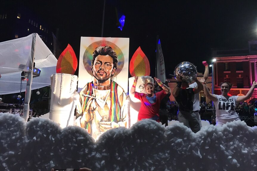 The George Michael tribute float at the Mardi Gras