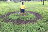circular formation in grass with a man standing in centre