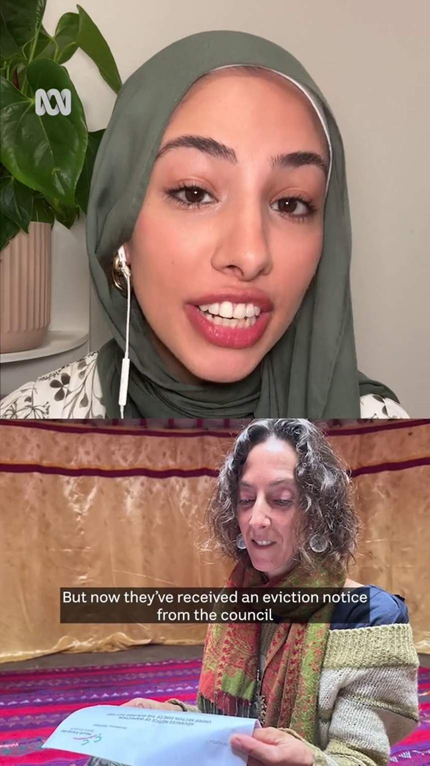 Composite of young Arab woman in hijab and a white woman with grey, curly hair reading letter
